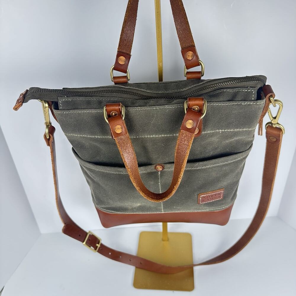 North End Canvas & Leather Bag The Leona Denim interior Pristine crossbody tote - Picture 2 of 16